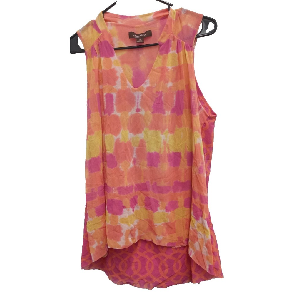 Sweet Pea Stacy Fraty womens Wearable Art Tank Top Size 1X Orange Yellow V Neck